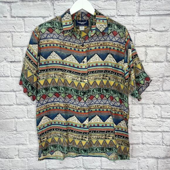 Vintage 90s Womens Silk Shirt Button Front Abstract Stripe Size S Retro - Picture 1 of 5